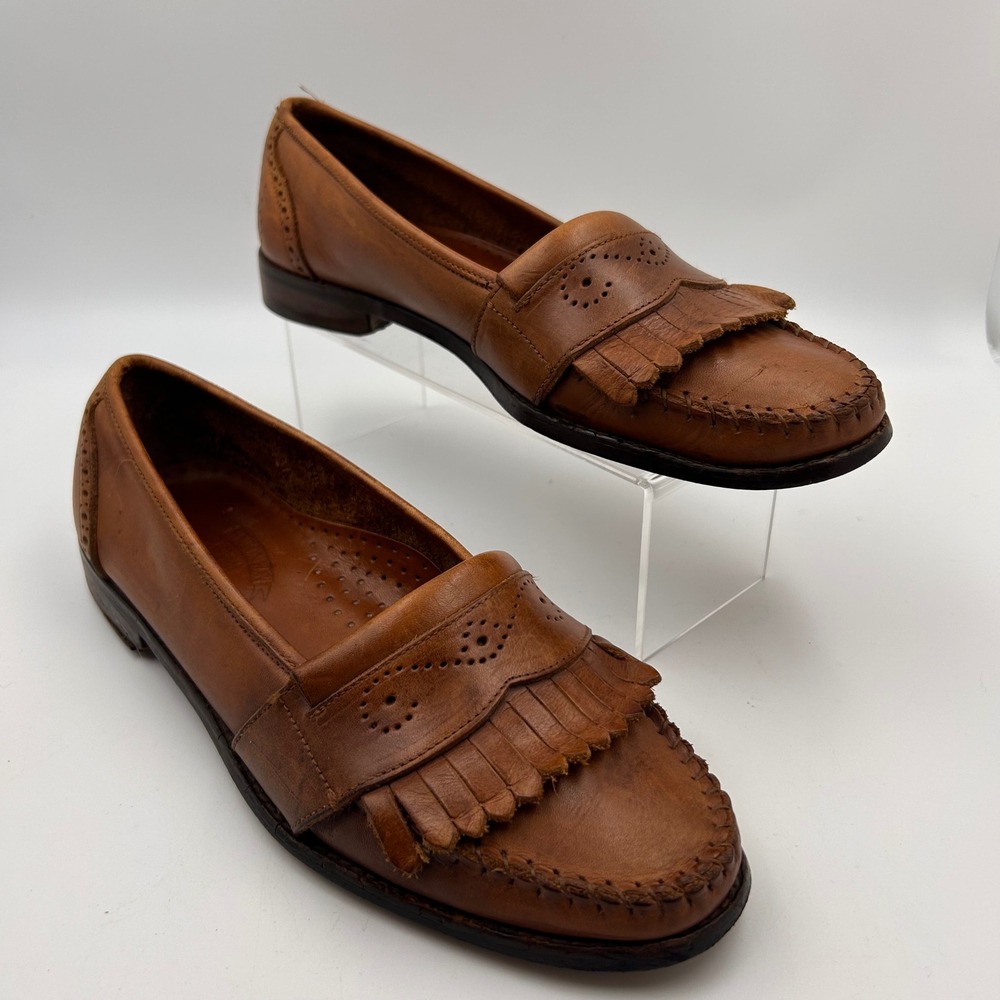 VTG Thornton Bay Kiltie Loafers Men 10 Brown Leather Brogue Made in Italy Preppy